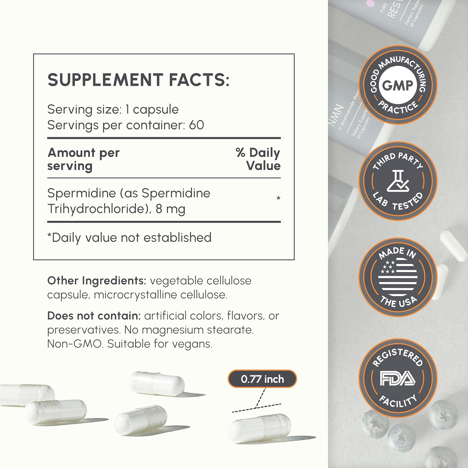 partiQlar Spermidine Supplement 8mg - High Purity Wheat Germ Extract - 60 Veggie Capsules