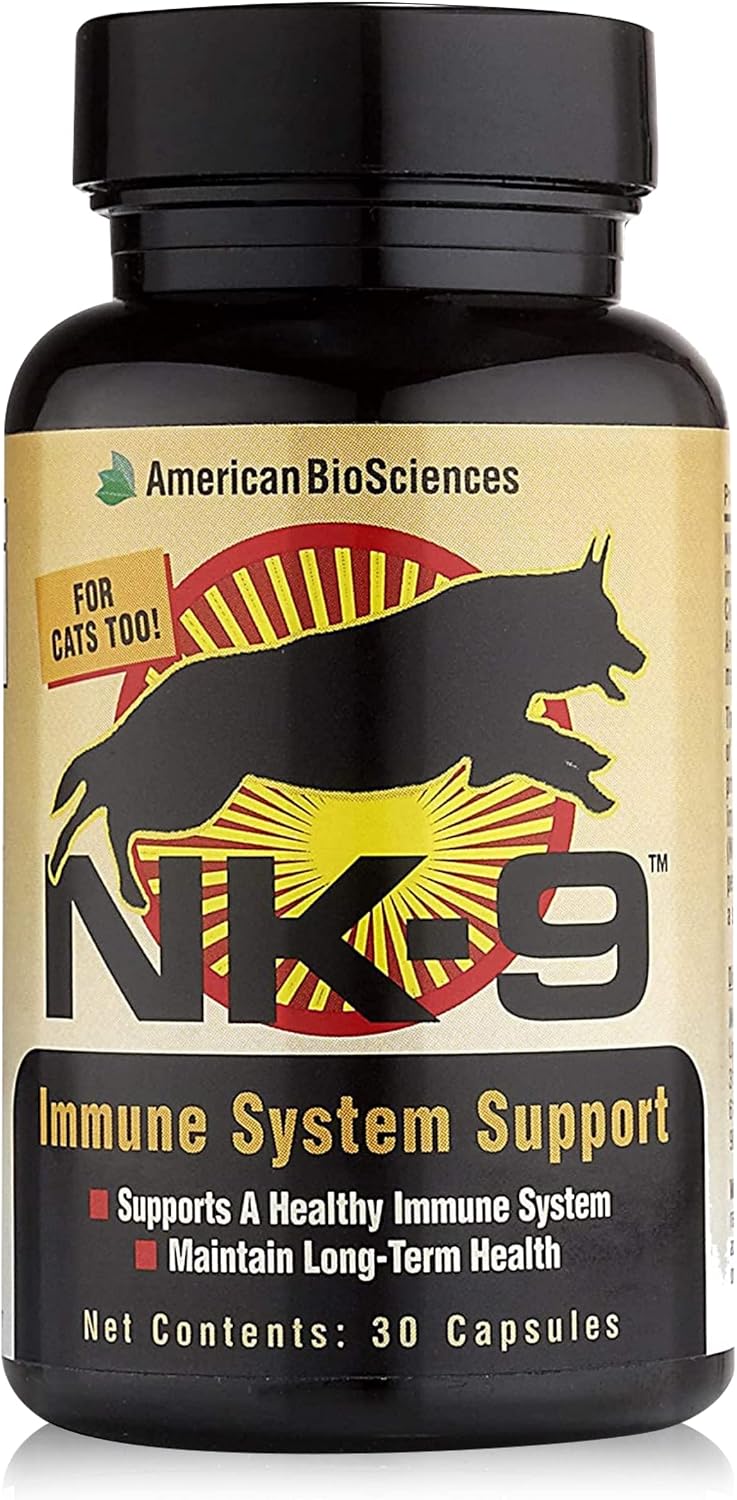 American BioSciences NK-9, AHCC Suplemento para Perros y Gatos - Apoyo Inmunológico - 30 Cápsulas, 250mg/cápsula