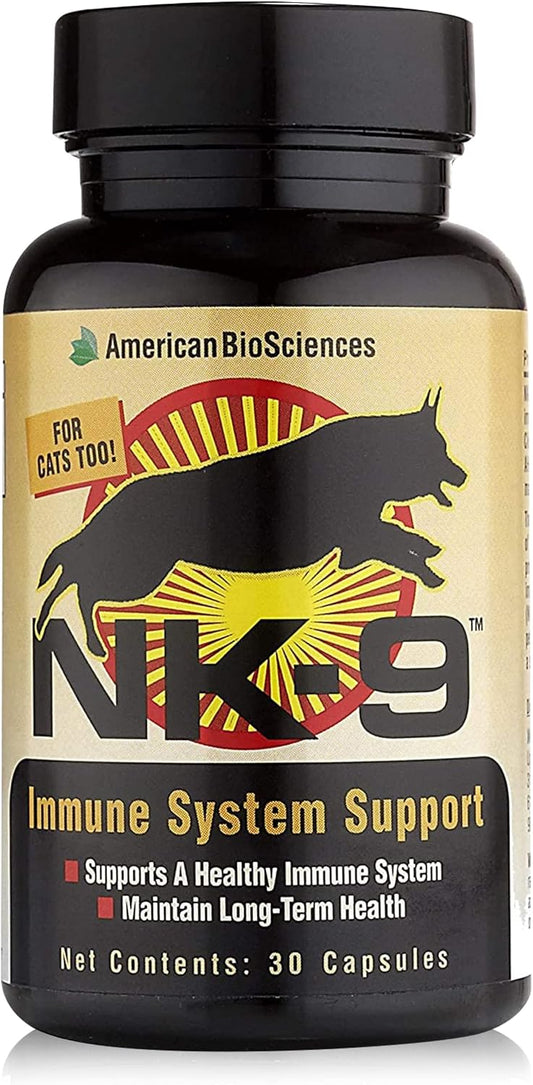 American BioSciences NK-9, AHCC Suplemento para Perros y Gatos - Apoyo Inmunológico - 30 Cápsulas, 250mg/cápsula