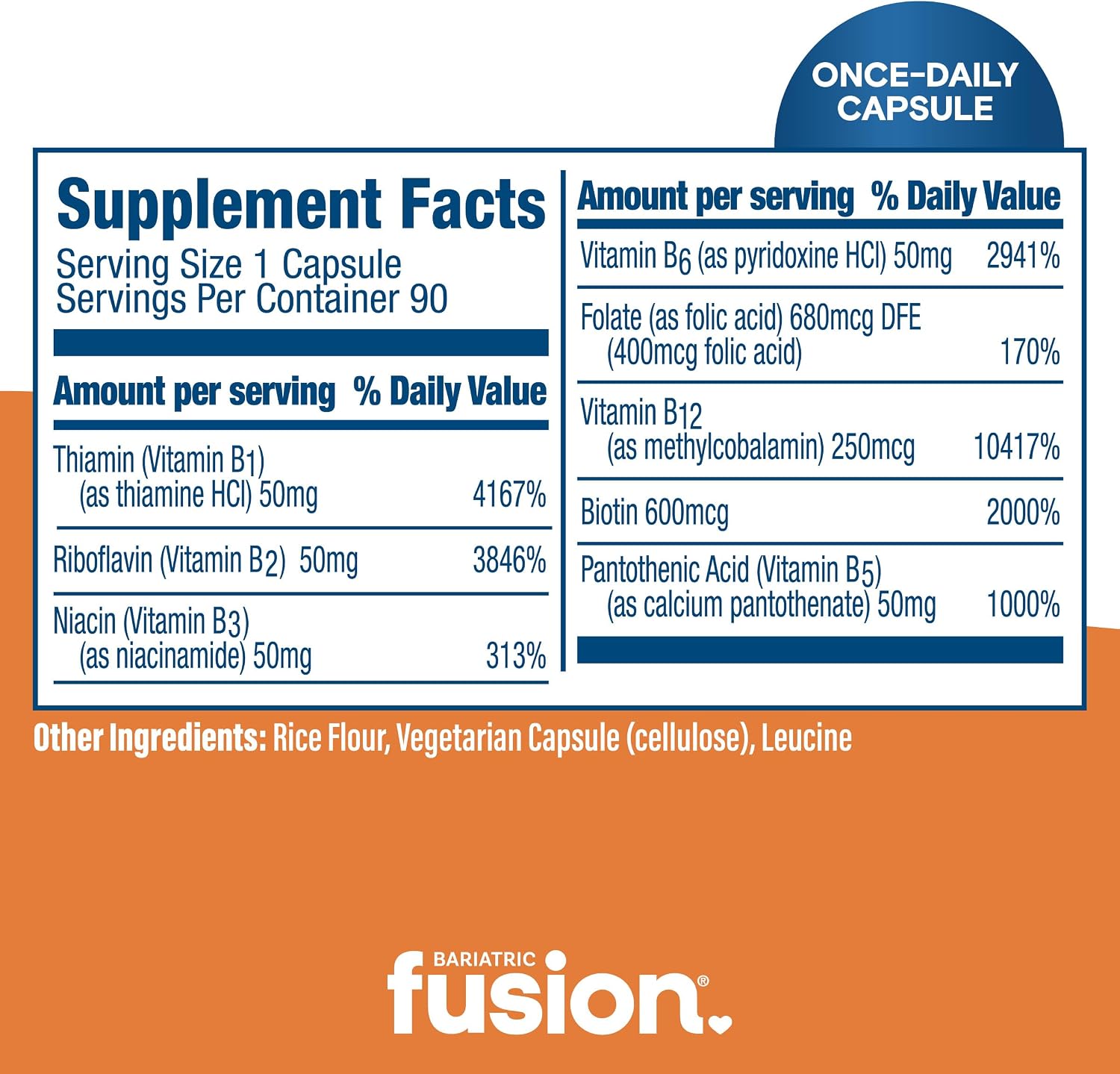 Bariatric Fusion B-50 Complex | Vegan B Vitamins for Women and Men | Easy-to-Swallow Capsules | 8 B Vitamins Including B12 | 90 Capsules | 3-Month Supply