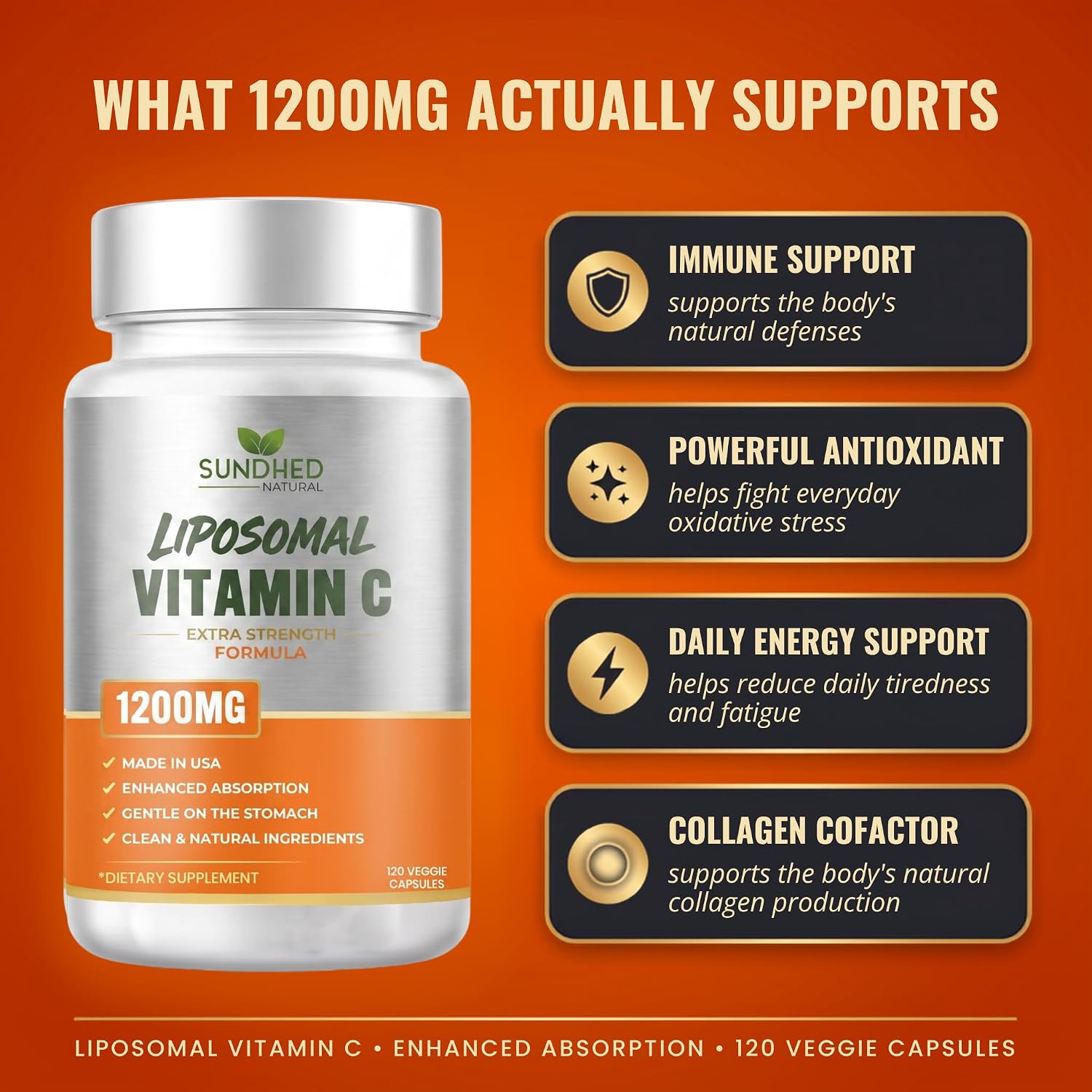 Sundhed Natural Vitamina C Liposomal Pura - 1200 mg por dosis, 120 Cápsulas (2 Meses)