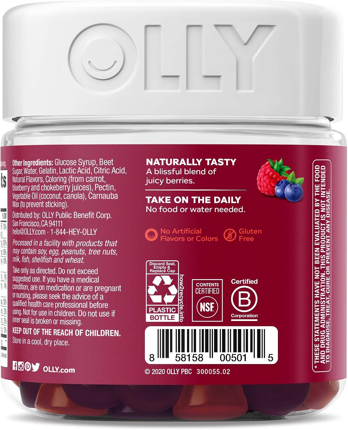 OLLY Multivitamínico Femenino en Gominolas, Sabor Berry, 180 Gominolas (90 Días de Suministro)