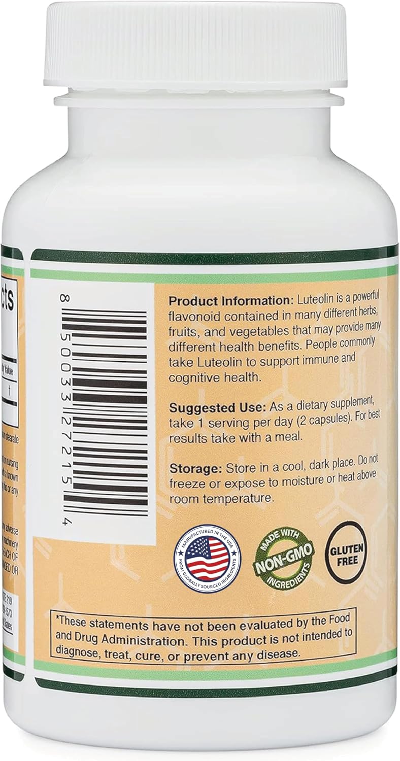 Double Wood Supplements Luteolina 100mg - 120 Cápsulas (60 Dosis) - Flavonoides Bioactivos Sin Gluten