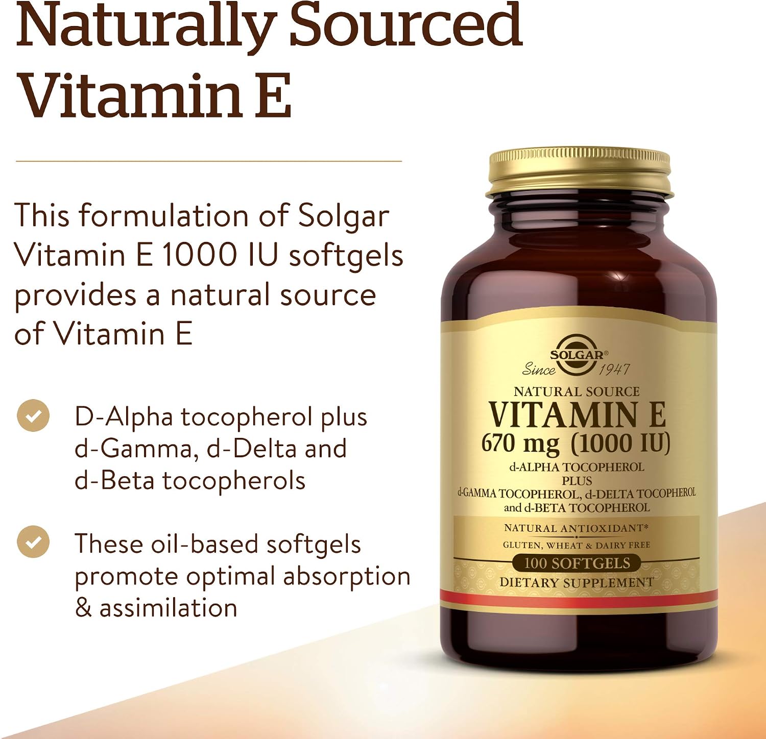 Solgar Vitamina E 670 mg (1000 UI), 100 Cápsulas Blandas