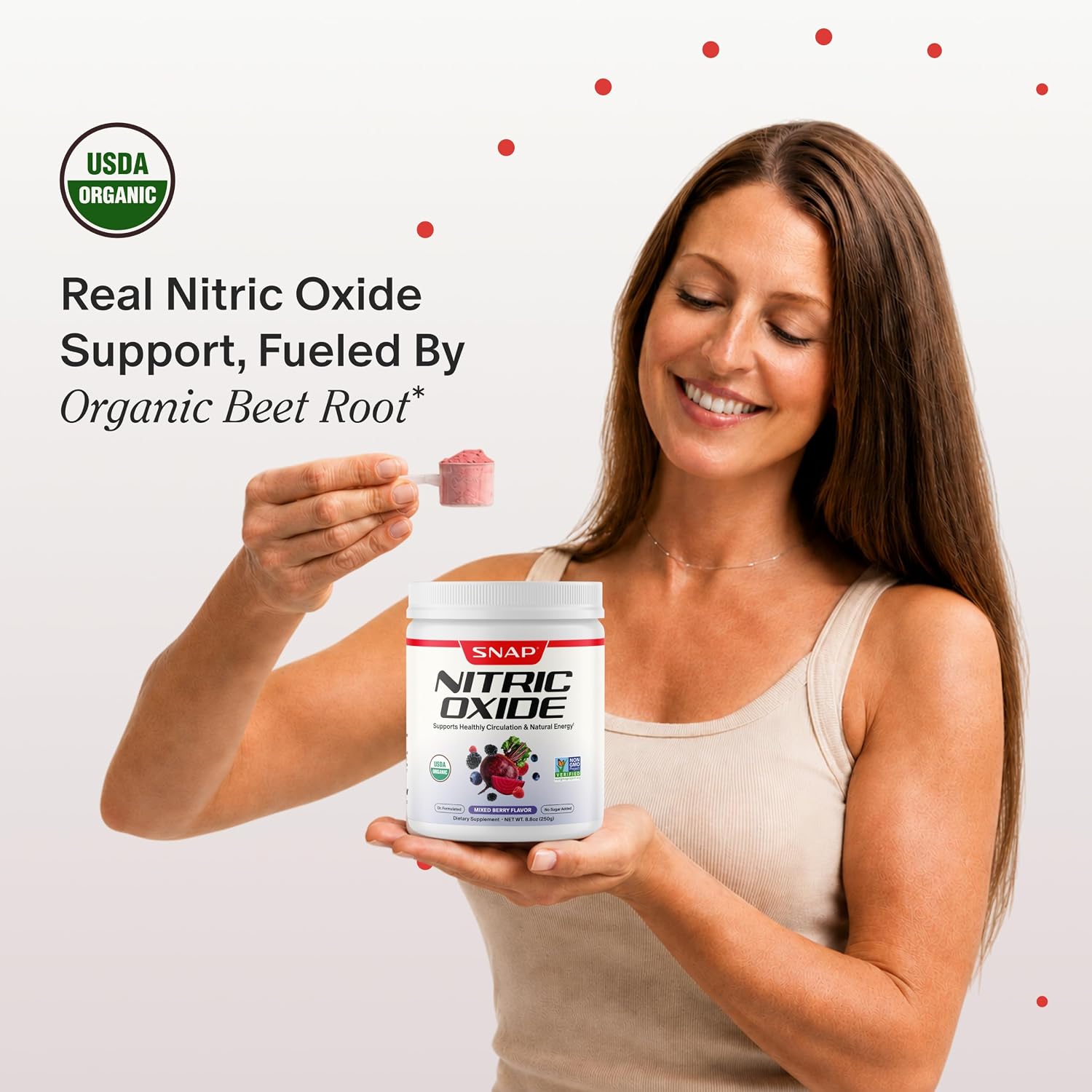 Snap Supplements Remolacha Orgánica en Polvo - Potenciador de Óxido Nítrico con Granada y Espinaca Roja - Sin Cafeína - 30 Servicios