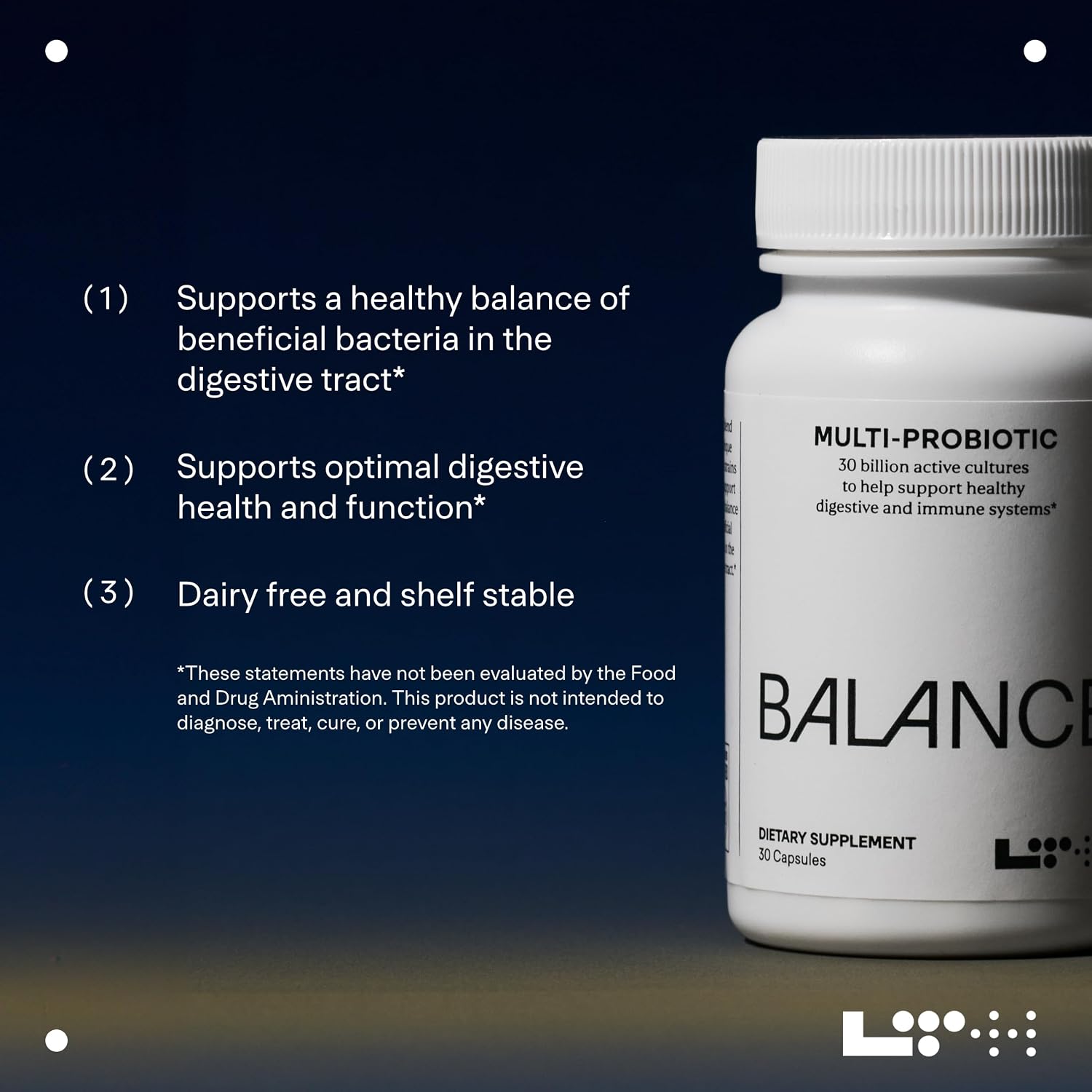 LTH Balance Multi Pro 30B Probiótico - Confianza de los miembros de Life Time - 30 mil millones de UFC - Sin lácteos, estable en almacenamiento - Apoyo intestinal e inmunológico - 30 cápsulas