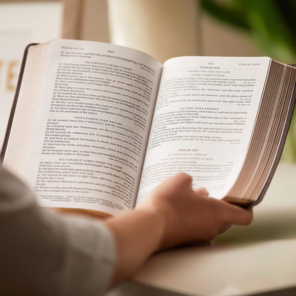 Santa Biblia KJV: Letra Grande, Columna Única, Referencias Cruzadas, Piel Genuina Marrón