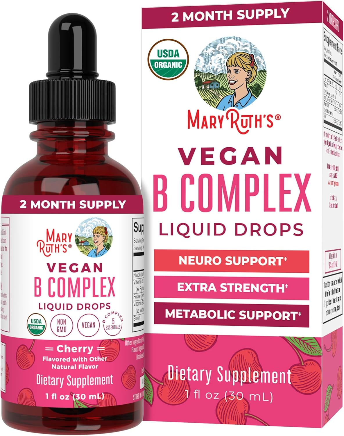 MARYRUTH'S Organics Complejo B | Gotas Líquidas de Vitaminas B | Biotina | B12 | Niacina | Folato | Apoyo Metabólico | Vegano | Orgánico | Sin Gluten