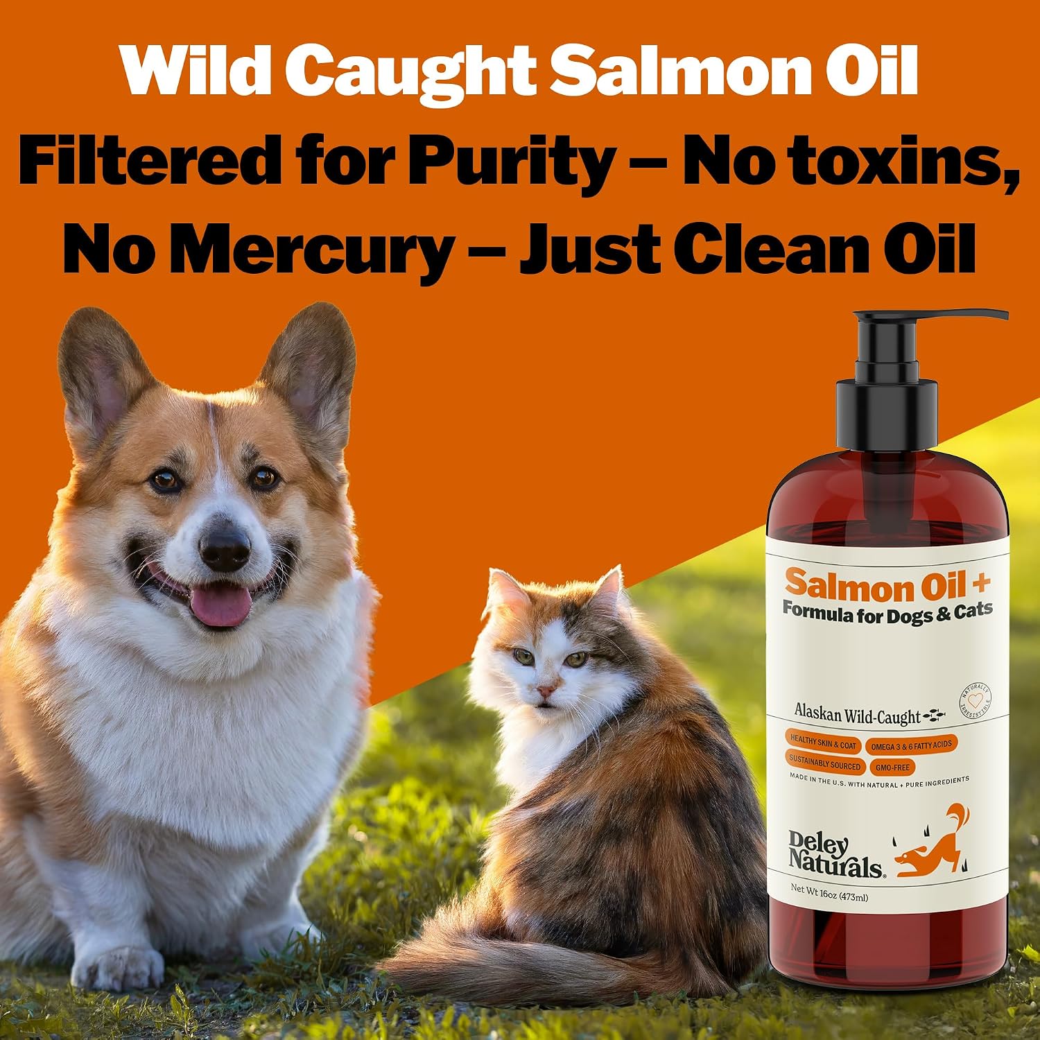 Deley Naturals Aceite de Salmón Salvaje de Alaska para Perros y Gatos - Fórmula Plus Mejorada - 473ml