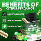 Cadane Suplemento de Bergamota Cítrica con Vitamina C, CoQ10, Saúco, Alcachofa y Pimienta Negra - 60 Cápsulas - 30 Días