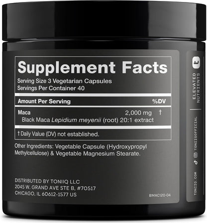Toniiq Black Maca Root - Extracto de Maca Negra de Alta Potencia 20:1 - 120 Cápsulas – Image 2
