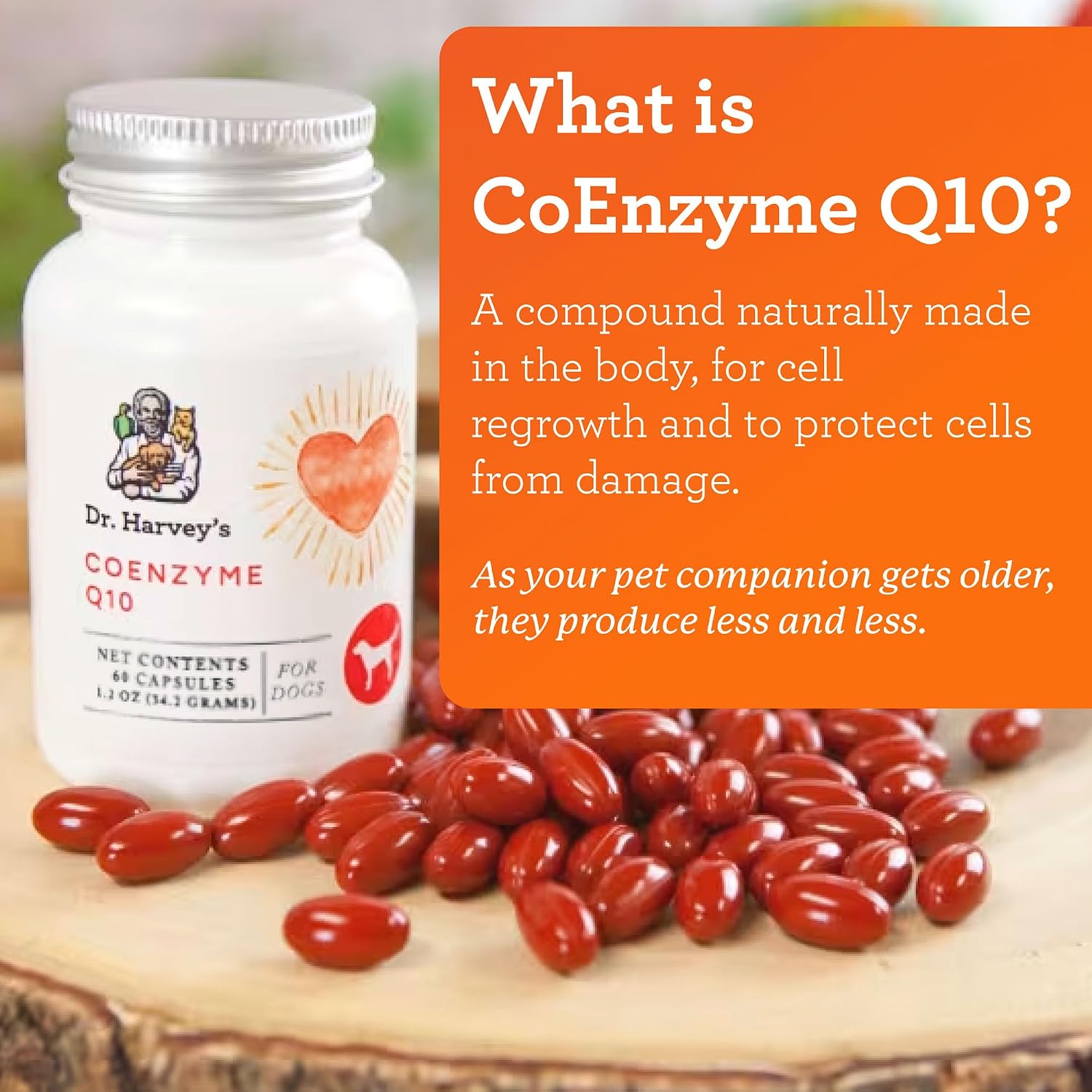 Dr. Harvey's Coenzyme Q10 - Suplemento de Apoyo Cardíaco y Cardiovascular para Perros, 60 Cápsulas