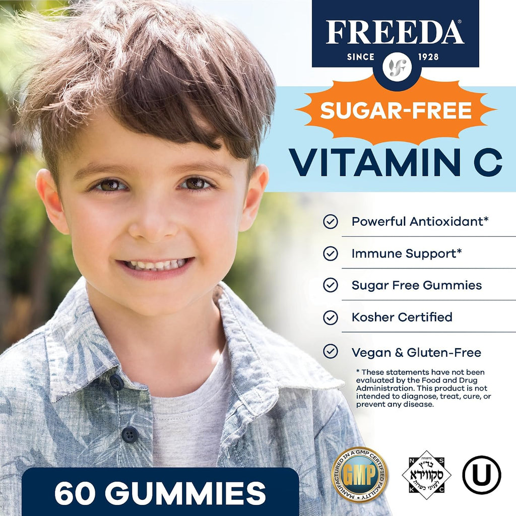 FREEDA Vitamin C Kids Gominolas de Vitamina C Sin Azúcar - Sabor Naranja - 60 Unidades