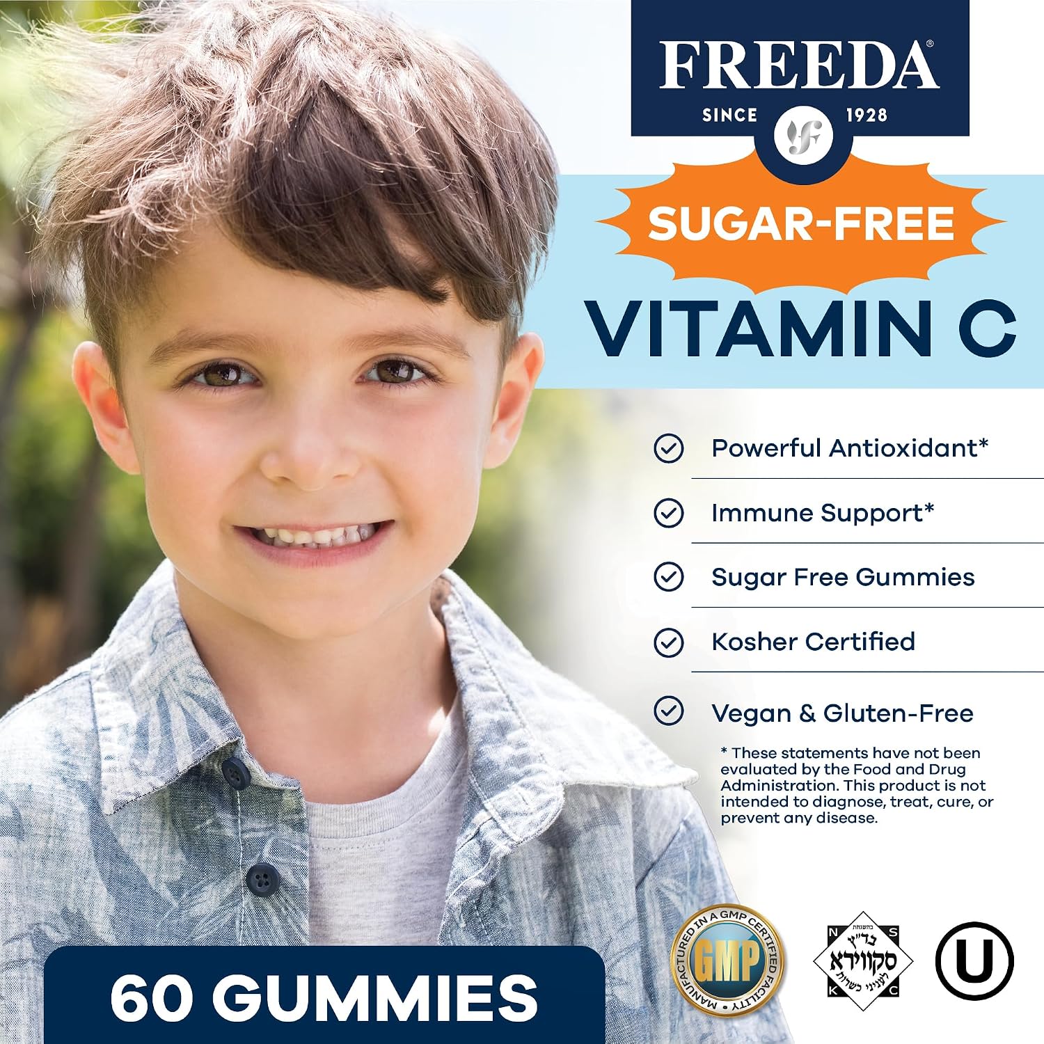 FREEDA Vitamin C Kids Gominolas de Vitamina C Sin Azúcar - Sabor Naranja - 60 Unidades