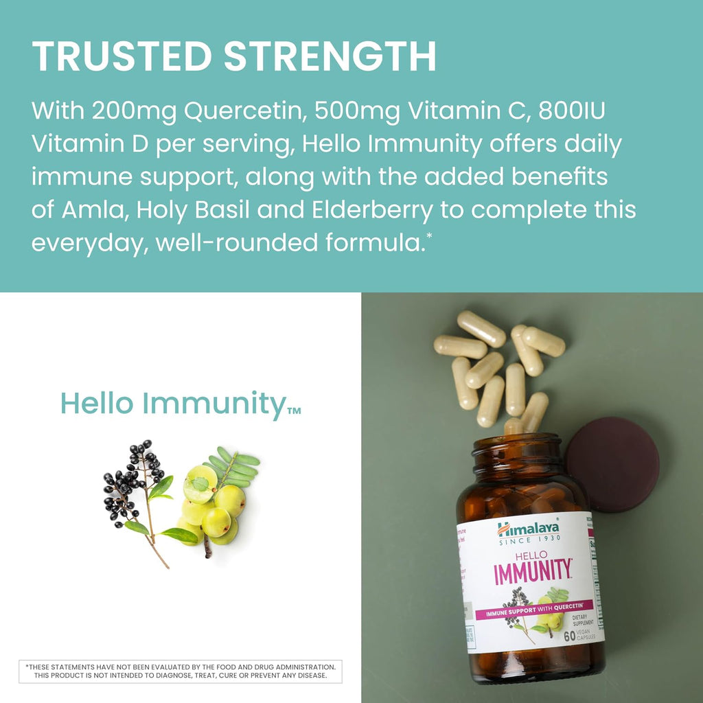 Himalaya Hello Immunity con Quercetina - 60 Comprimidos (500 mg) - Suplemento de Apoyo Inmunológico con Bioflavonoides y Antioxidantes - Vegano, No-GMO, Sin Gluten