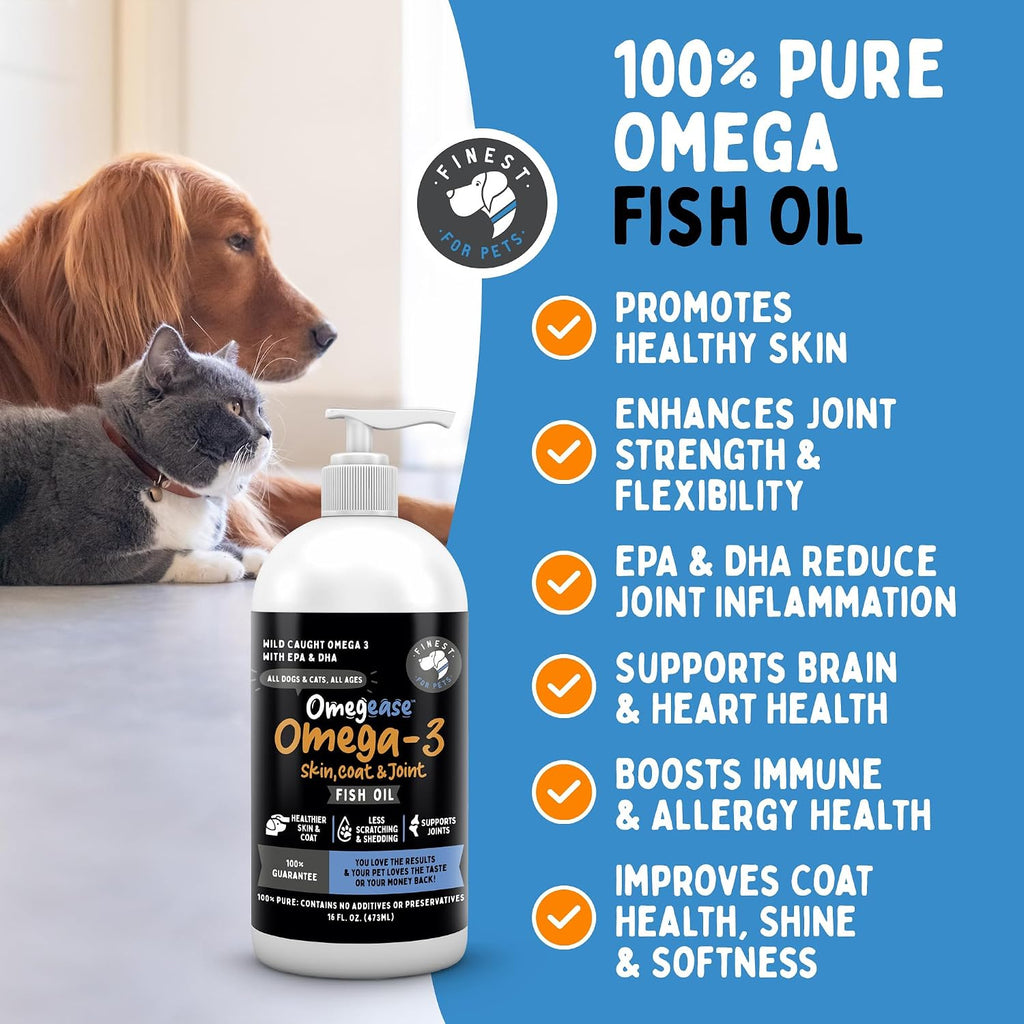 100% Pure Fish Oil for Dogs & Cats (1.545 mg Omega 3 por Cucharadita) 946 ml - Omegease