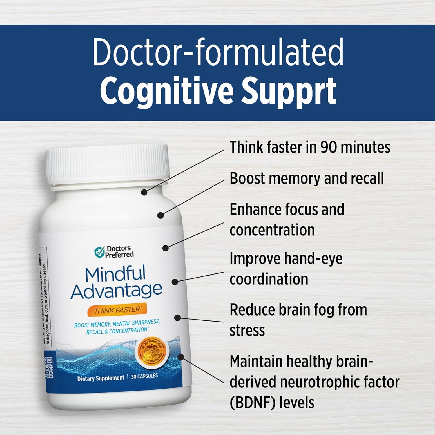 DOCTORS' PREFERRED Mindful Advantage Suplemento para la Memoria y Concentración - 30 Comprimidos