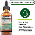 SBR Nutrition MAX Absorption - Vitamina D3 + K2 (MK-7) Gotas Líquidas con Aceite MCT, Sabor Menta