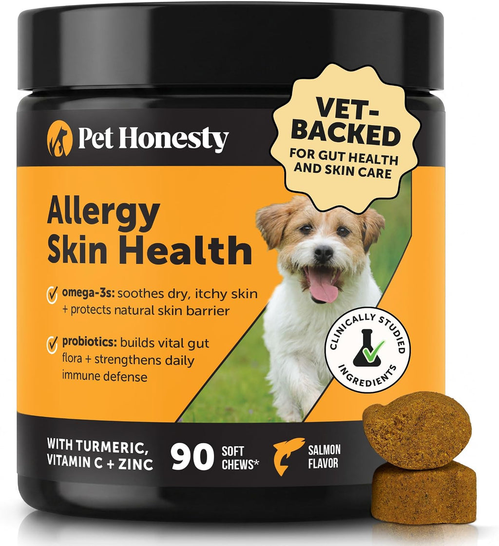 Pet Honesty Masticables para Alergias en Perros - Alivio de Picazón y Apoyo Inmune con Omega 3, Probióticos y Cúrcuma (90 unidades)