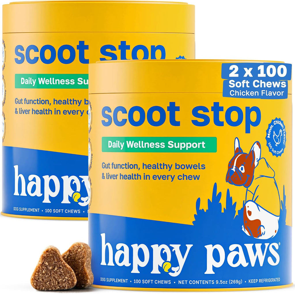 Happy Paws Scoot Stop – Snacks blandos para perros con aceite de coco, calabaza y algas marinas, 200 uds.