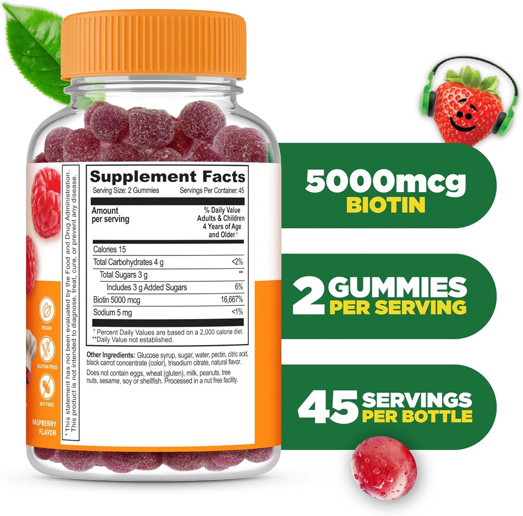 Lifeable Kids Biotin Gummies - 5000mcg - 90 Gominolas de Biotina para Niños
