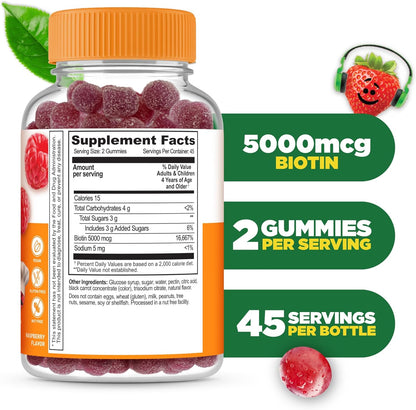 Lifeable Kids Biotin Gummies - 5000mcg - 90 – La biotina contribuye al funcionamiento normal del sistema nervioso. – Image 2