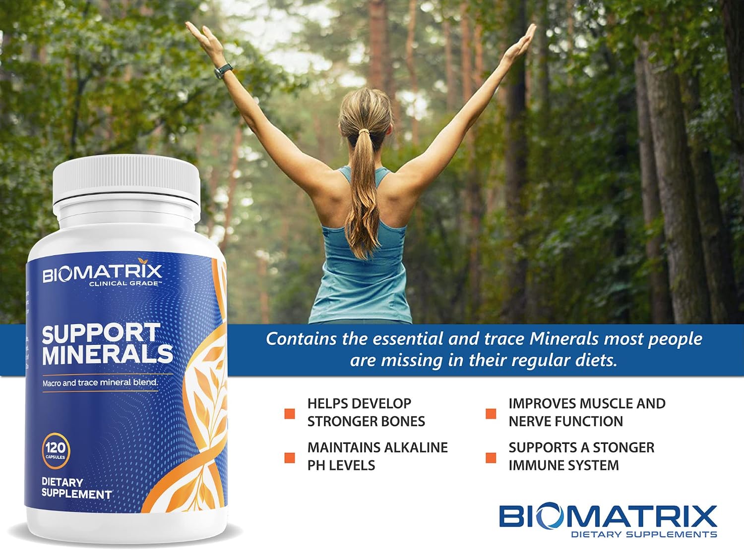 BioMatrix Suplemento Mineral Quelado Sin Hierro - Calcio, Magnesio, Zinc, Vitamina D3, Cobre y Yodo - 30 Días