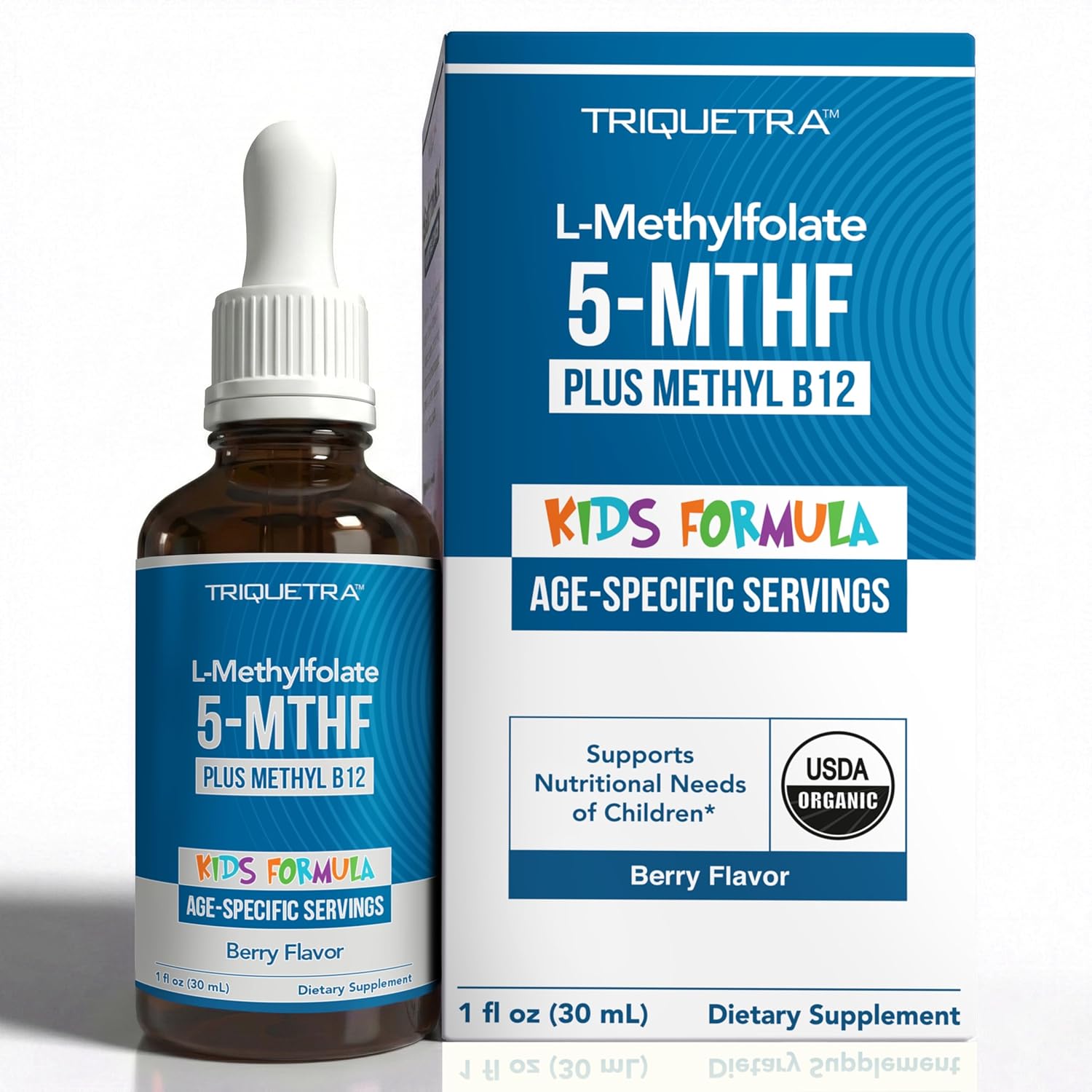 L-Metilfolato Orgánico para Niños + Metil B12 - Forma Sublingual - 5-MTHF - Sabor a Bayas Orgánico - 30 ml