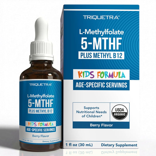L-Metilfolato Orgánico para Niños + Metil B12 - Forma Sublingual - 5-MTHF - Sabor a Bayas Orgánico - 30 ml