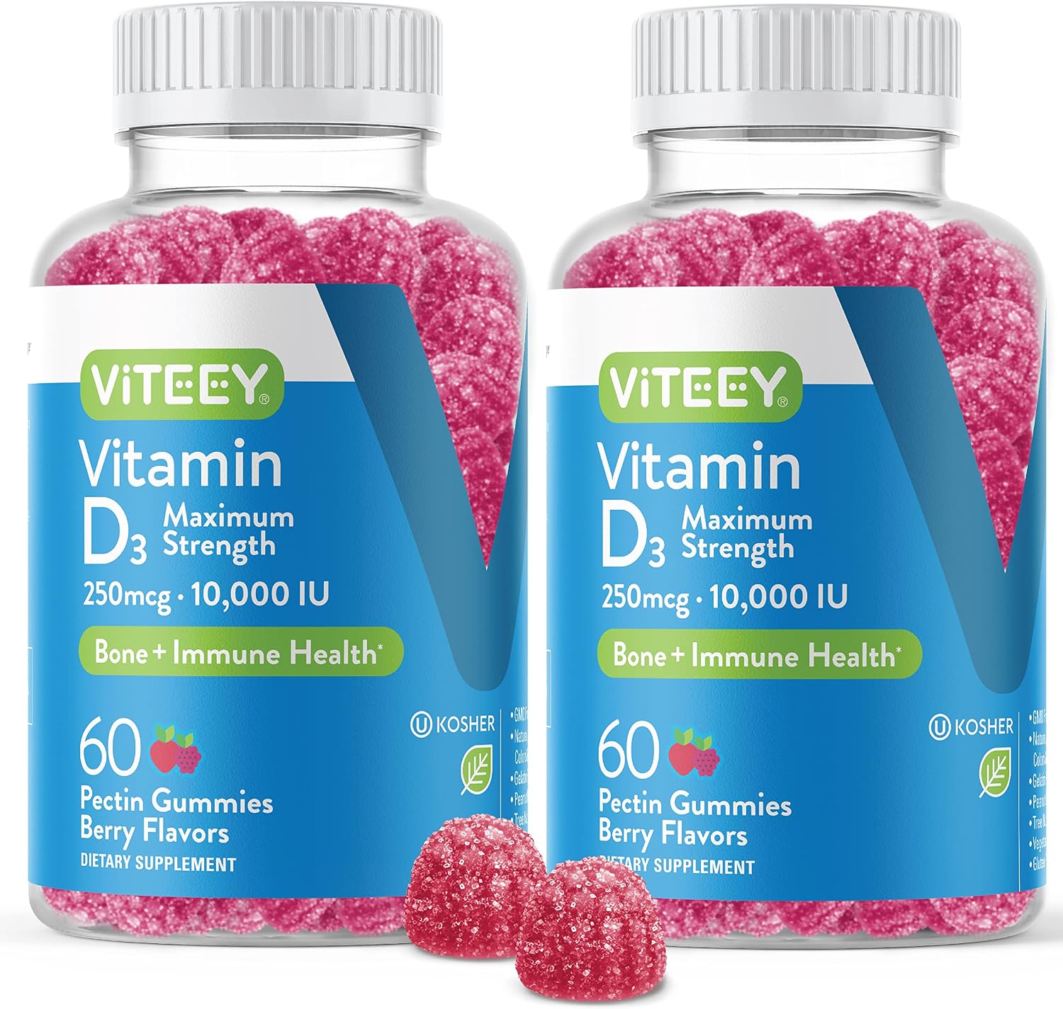 Viteey Vitamin D3 Gummies - 10.000 UI (250 mcg) - 120 Gominolas para Adultos y Jóvenes