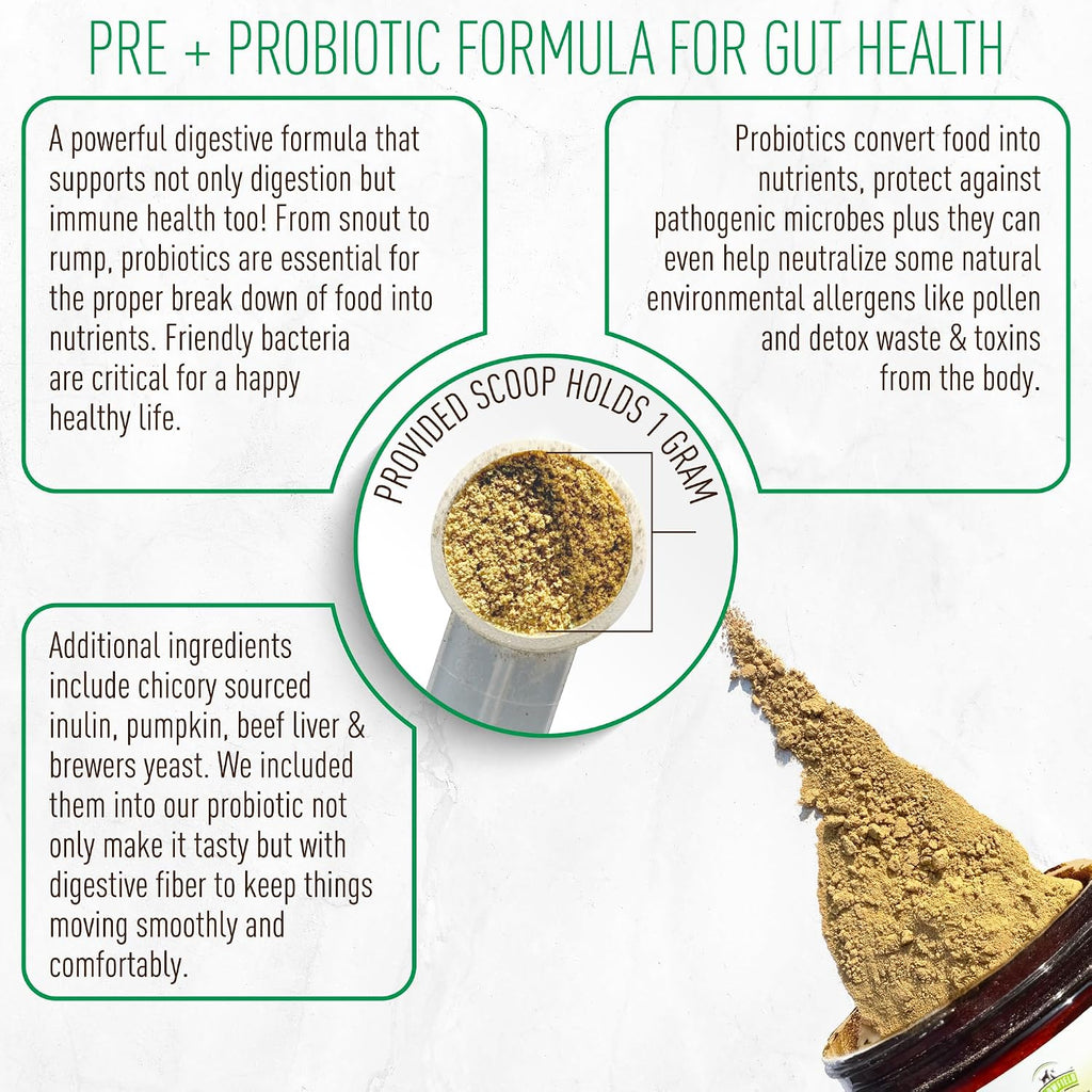 Pre + Probiotic Powder for Dogs with Digestive Enzymes - Sabor a Hígado de Ternera Natural - 120 Dosis