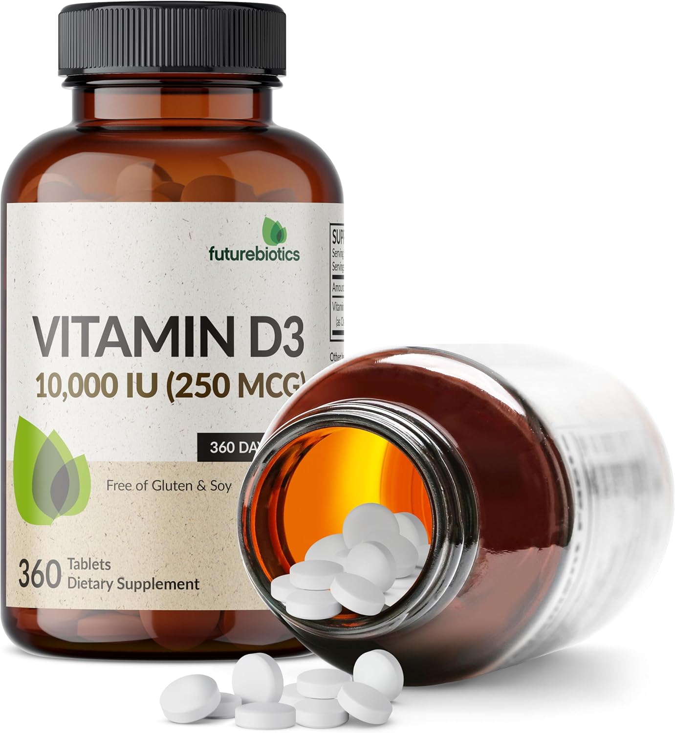 Futurebiotics Vitamina D3 10.000 IU (250 mcg) – 360 Comprimidos para Músculos y Sistema Inmunitario