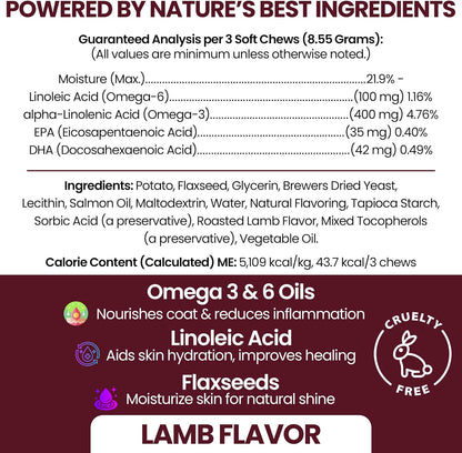 Aceite de Salmón para Perros - Snacks Blandos Omega 3 para Piel y Pelaje - 180 Snacks (Sabor Cordero)