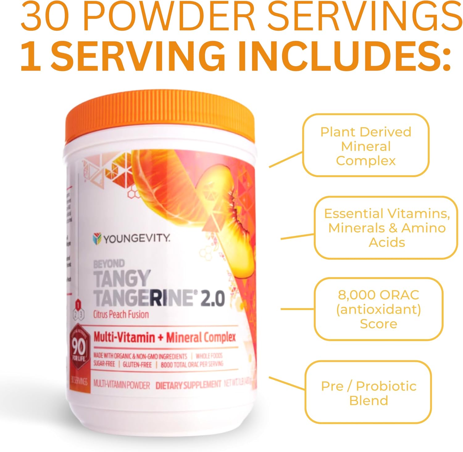 Youngevity Beyond Tangy Tangerine 2.0 Citrus Peach Fusion - Complejo Multivitamínico y Mineral