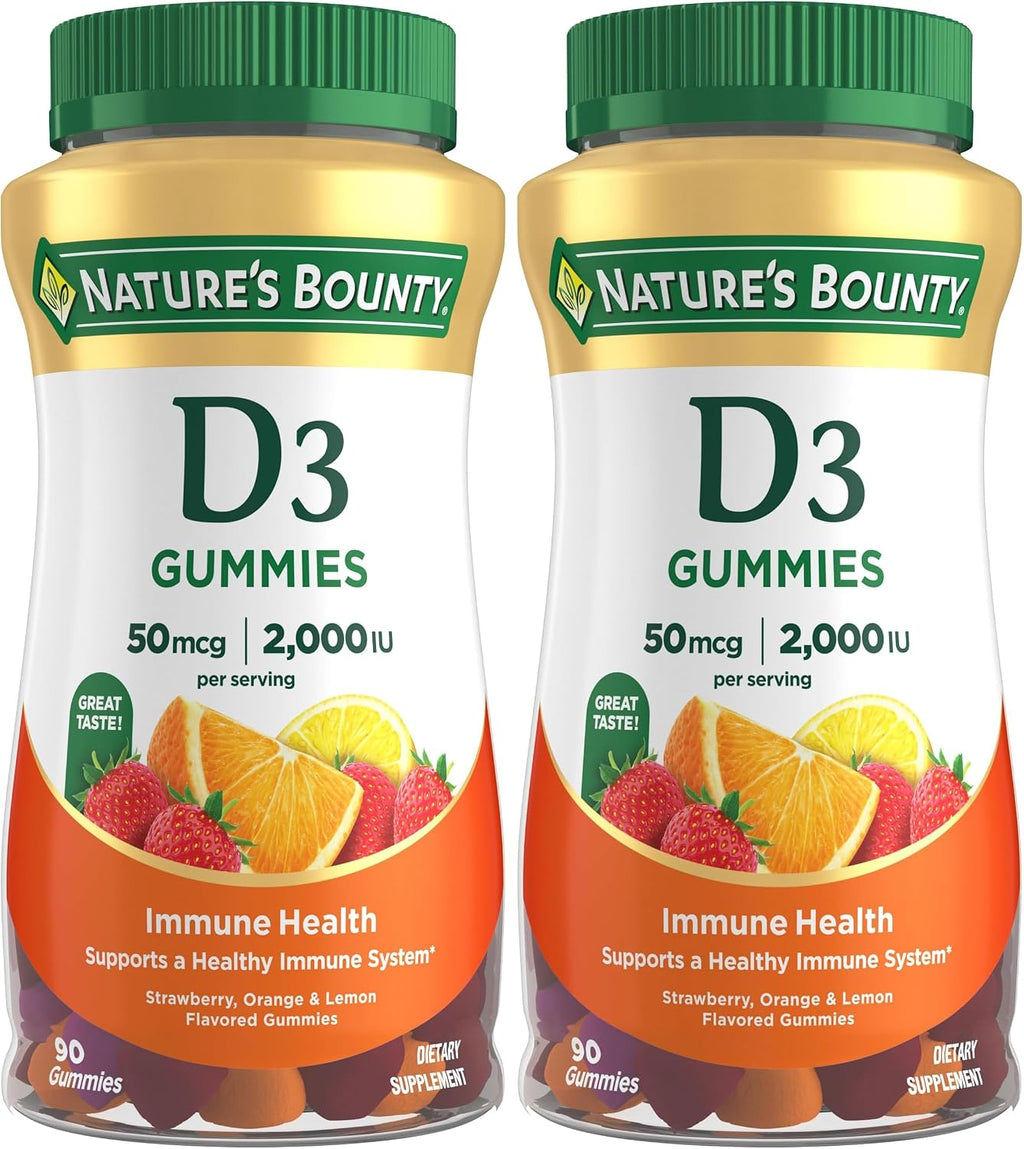 Nature's Bounty Vitamin D3 Gummies, 2000 IU (50 mcg), Mixed Fruit Flavor, 90 Gummies