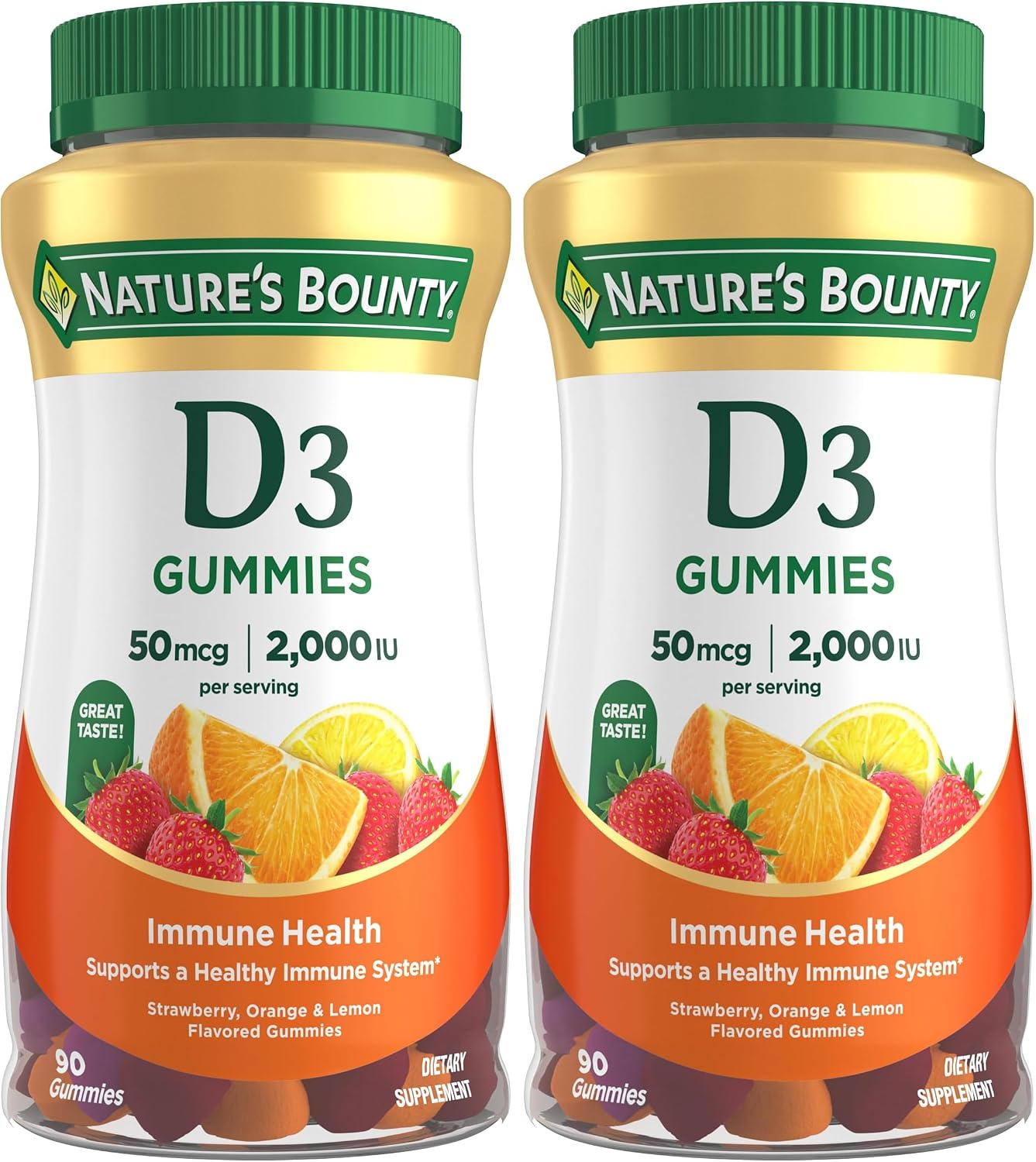 Nature's Bounty Vitamin D3 Gummies, 2000 IU (50 mcg), Mixed Fruit Flavor, 90 Gummies