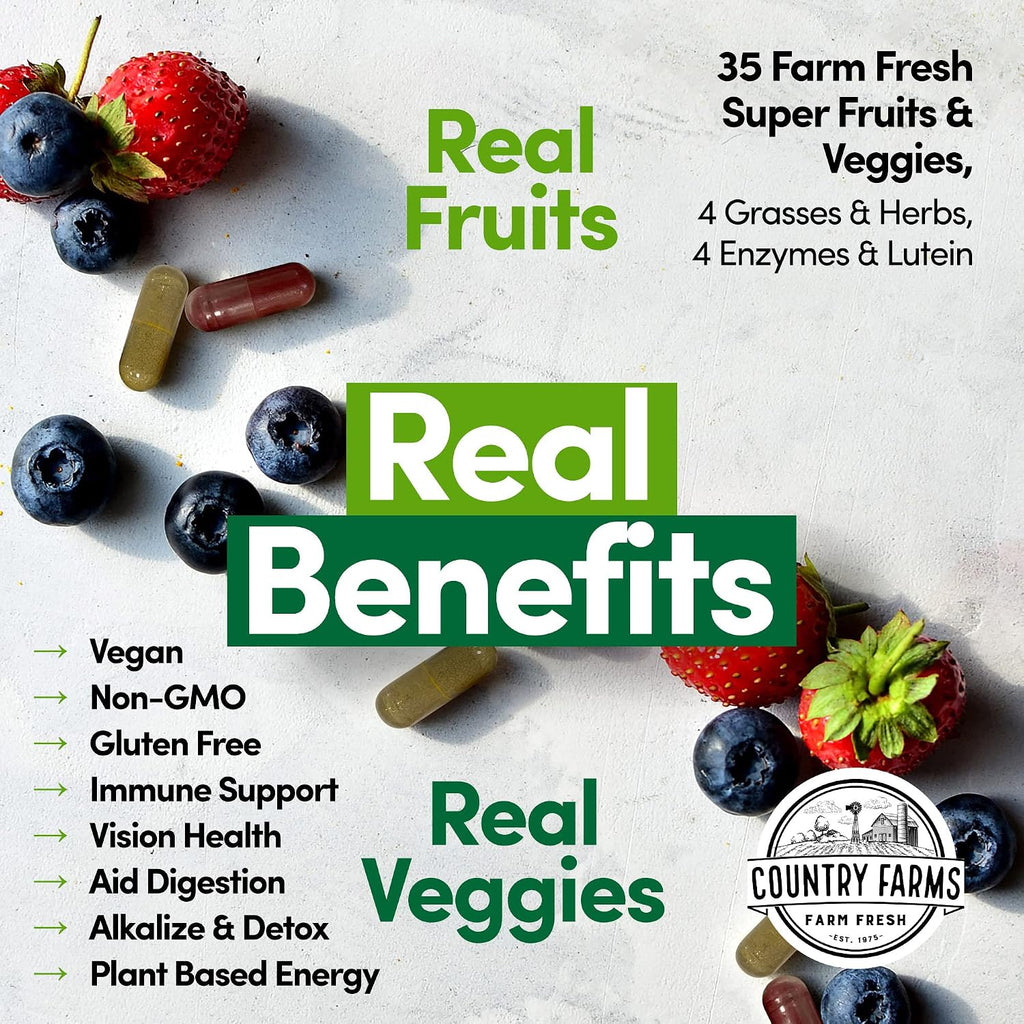 Country Farms Super Fruits and Veggies – Cápsulas de Frutas y Verduras, 30 Servicios