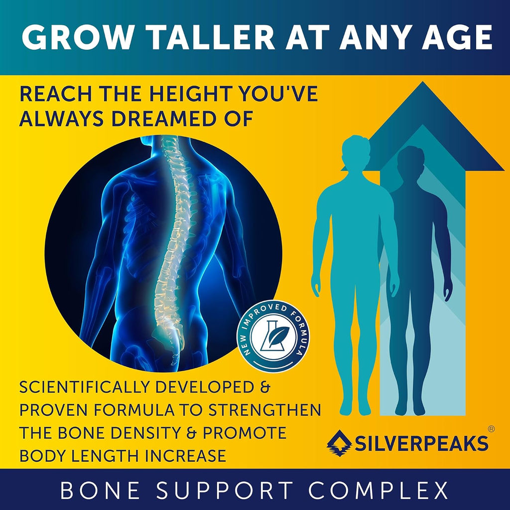 SILVERPEAKS Height Growth Maximizer - 60 Cápsulas con Calcio, Zinc, GABA y Vitamina D3