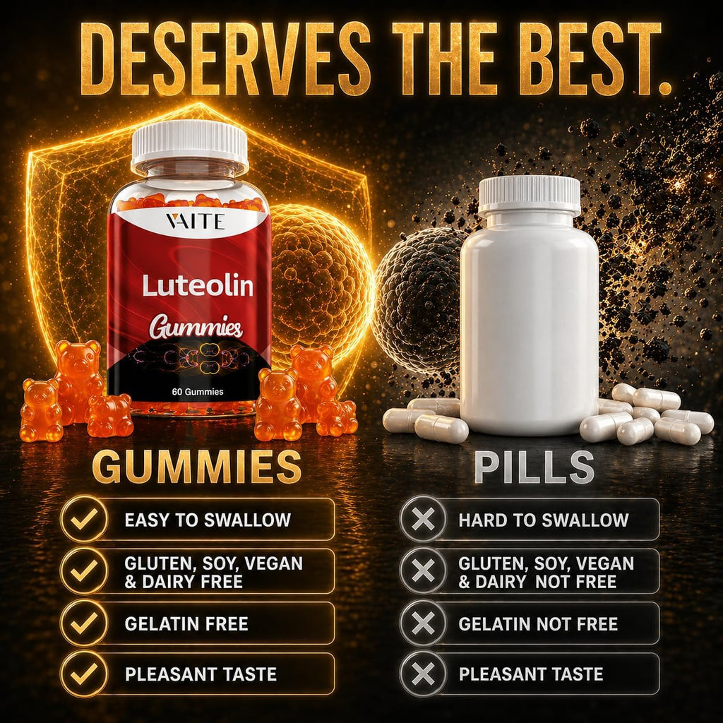 Luteolin 100mg Supplement - Gomitas Veganas Sin Azúcar para Memoria y Energía - 60 uds