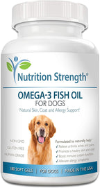 Omega 3 para Perros - Cápsulas de Aceite de Pescado con Alto EPA y DHA - Apoyo para Piel, Articulaciones y Salud General - 180 Cápsulas - Nutrition Strength