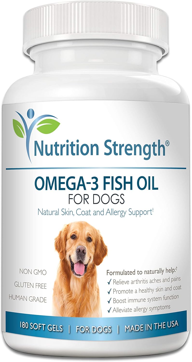 Omega 3 para Perros - Cápsulas de Aceite de Pescado con Alto EPA y DHA - Apoyo para Piel, Articulaciones y Salud General - 180 Cápsulas - Nutrition Strength