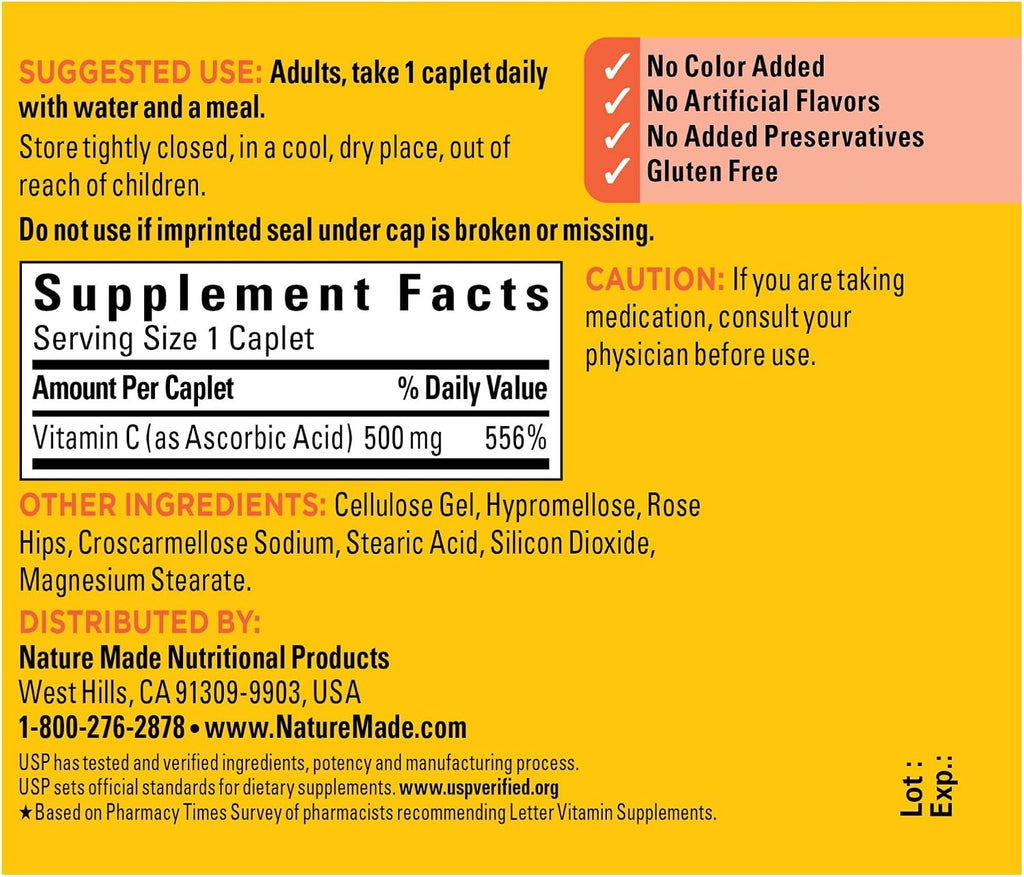 Vitamina C 500 mg con Escaramujo - Nature Made (130 Caplets)