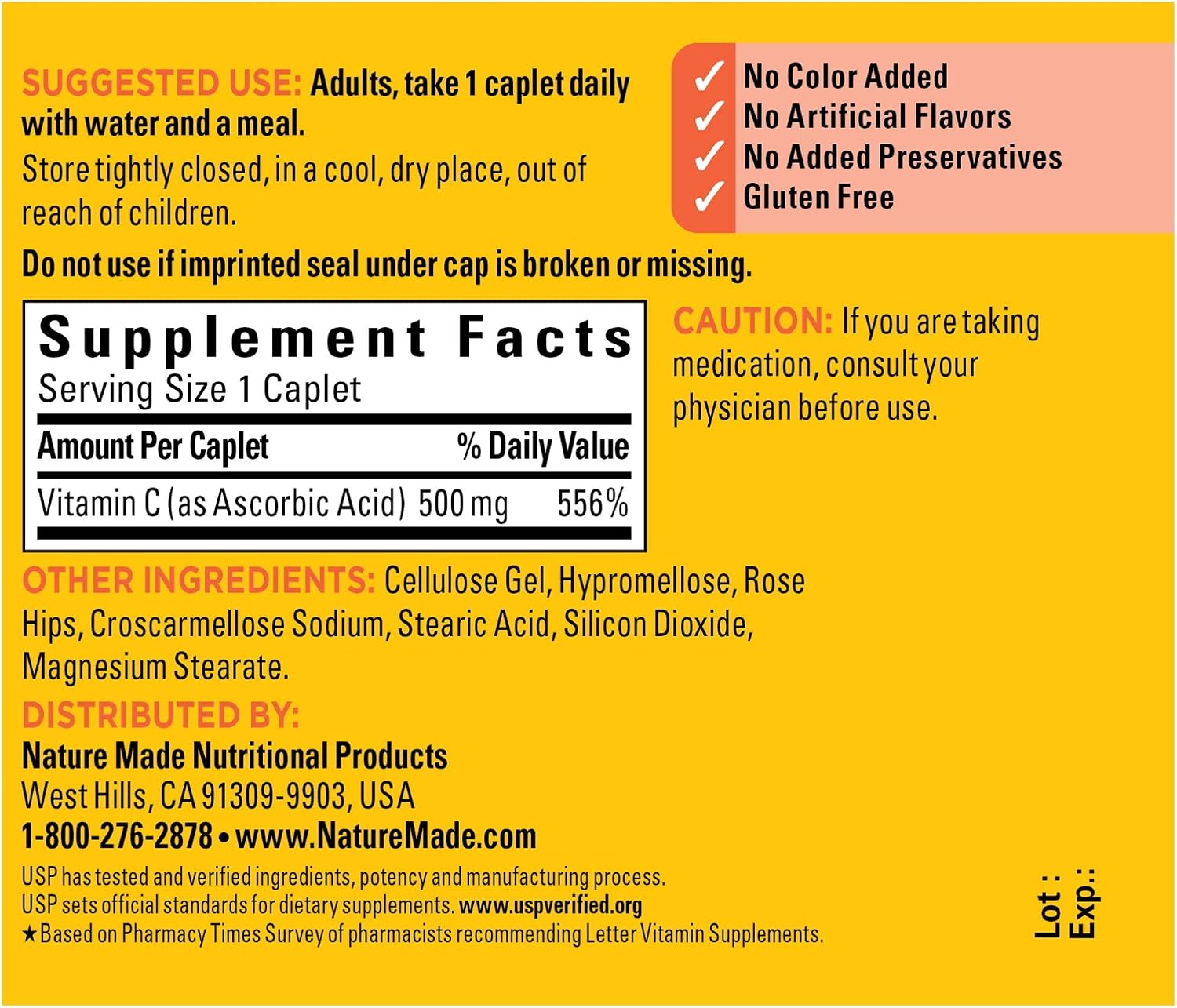 Vitamina C 500 mg con Escaramujo - Nature Made (130 Caplets)