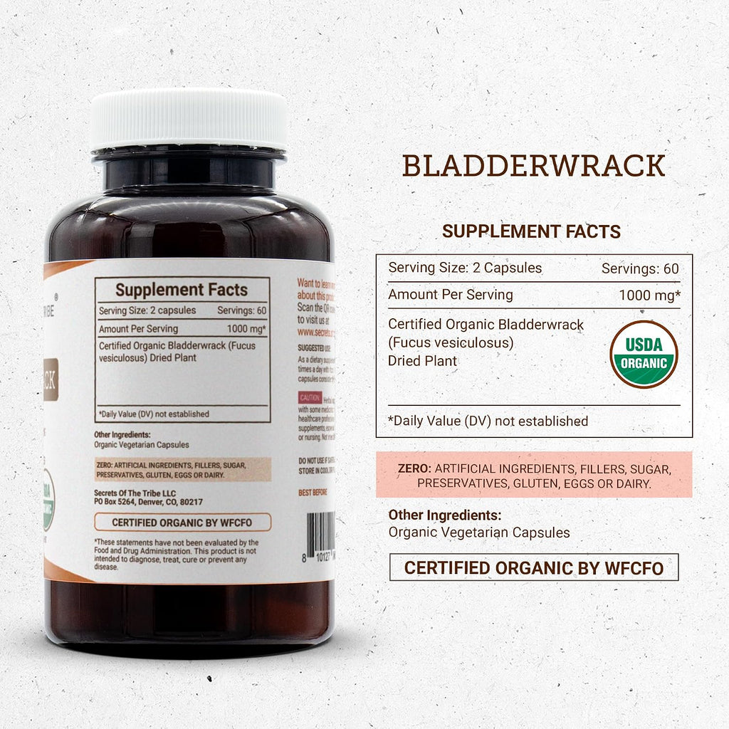 Secrets of the Tribe Bladderwrack 120 Cápsulas, 1000 mg, Ecológico