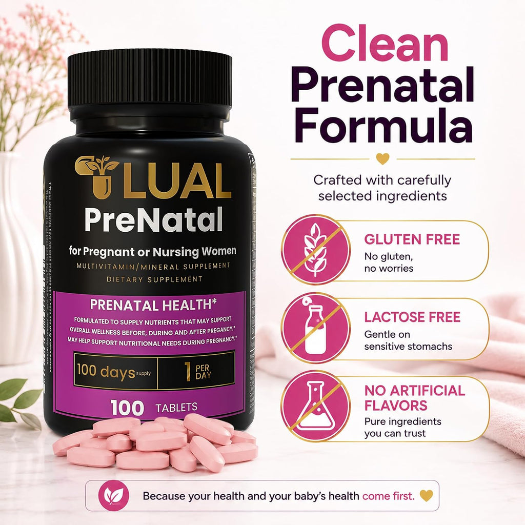 LUAL Multivitamínico Prenatal con Ácido Fólico y Hierro | 100 Comprimidos