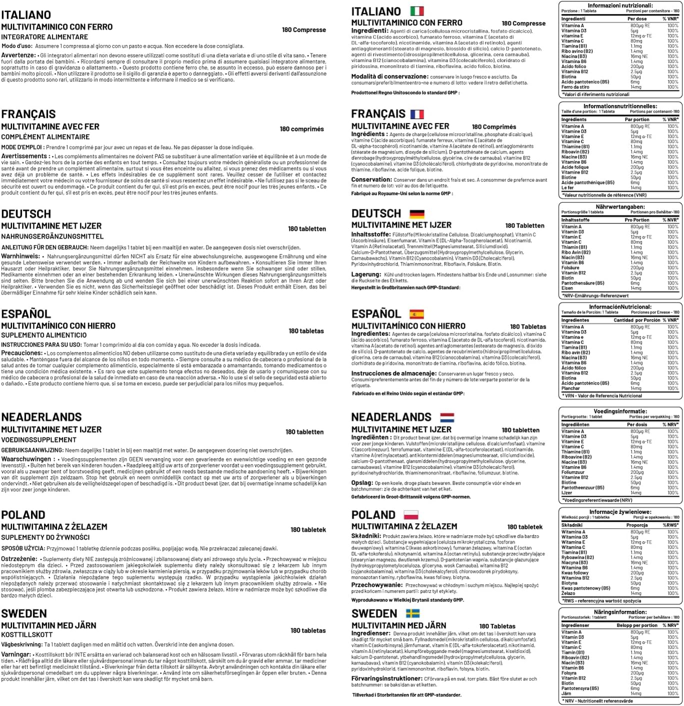 Multivitamínico con Hierro de Prowise Healthcare – 180 Comprimidos (6 Meses de Suministro)