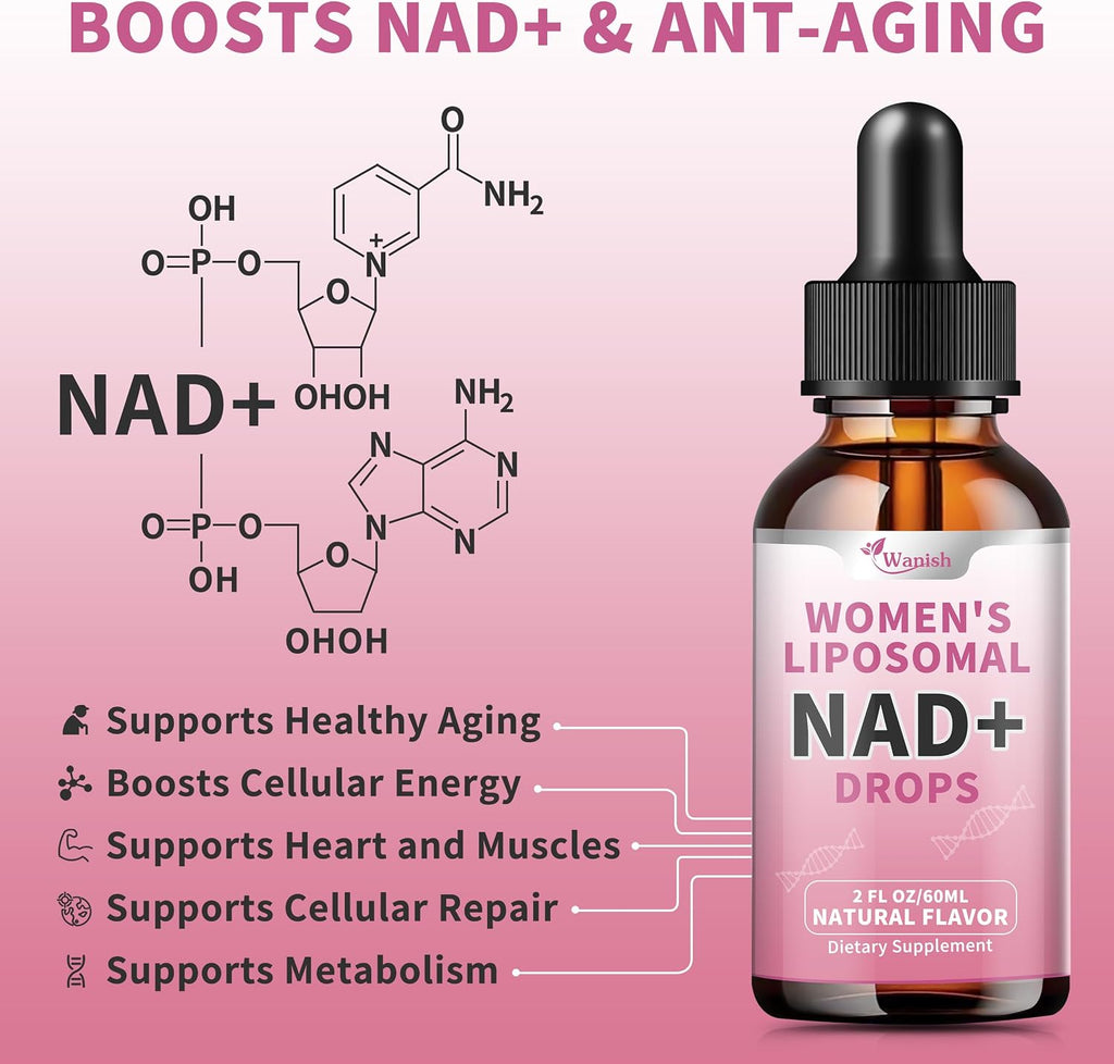 Wanish Liposomal NAD Líquido 500 mg para Mujeres - Nicotinamida, Vegano, Sin Azúcar, 60 ml