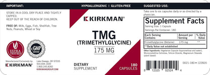 Kirkman - TMG (Trimetilglicina) 175 mg - 180 – Cápsulas vegetales: Hipoalergénicas, aptas para vegetarianos y – Image 2