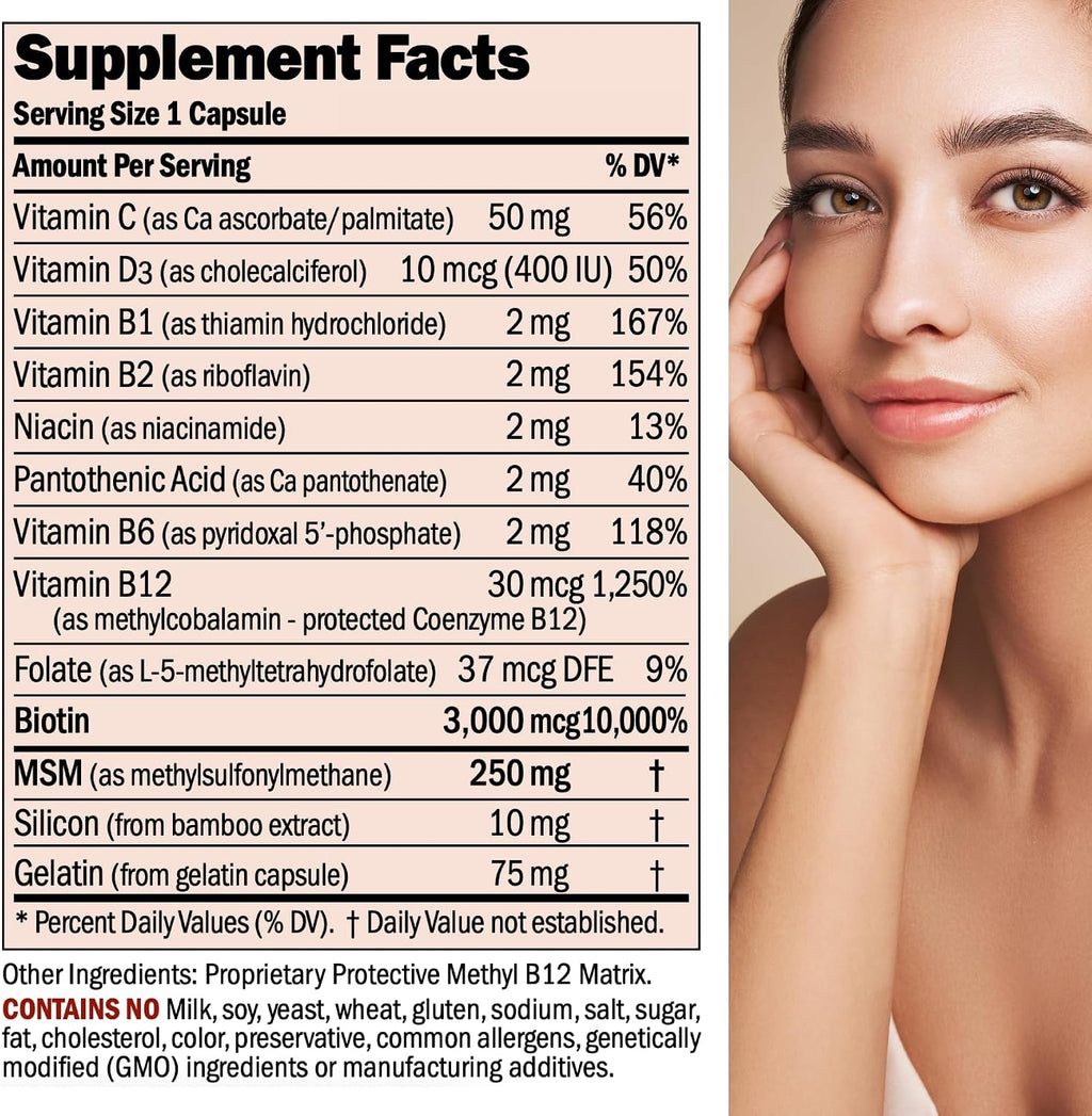 ANDREW LESSMAN Healthy Hair, Skin and Nails - 60 Cápsulas - 3000 mcg Biotina de Alta Bioactividad, Complejo B