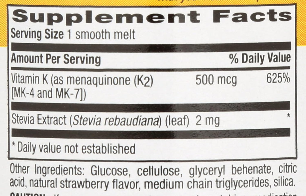 Country Life Vegan K2 Melts 500 mcg – 60 Comprimidos de Fusión Veganos